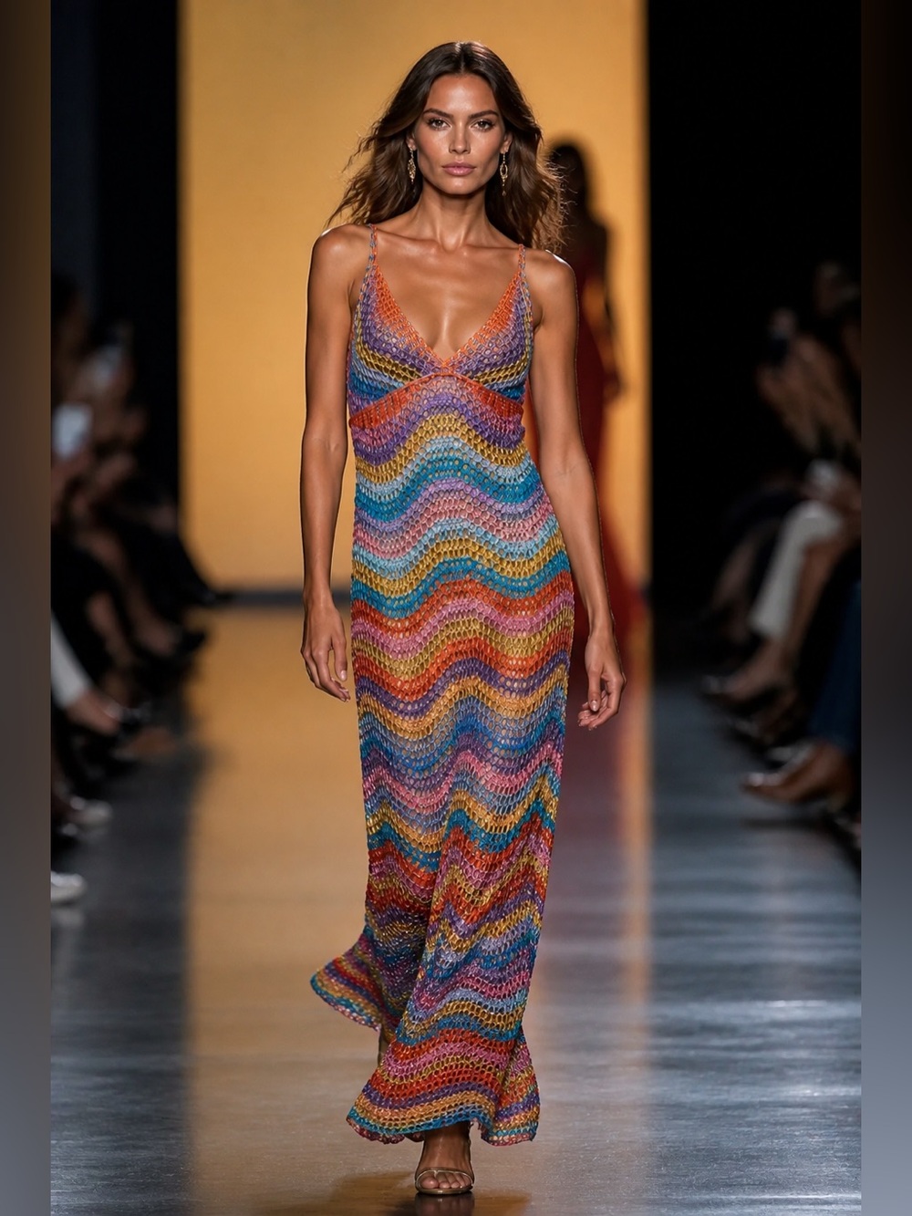 Zara Multicolor Wave Crochet Maxi Dress